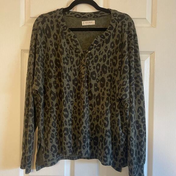 Lucky Brand Printed Brushed Hacci Henley size Large - Picture 1 of 13